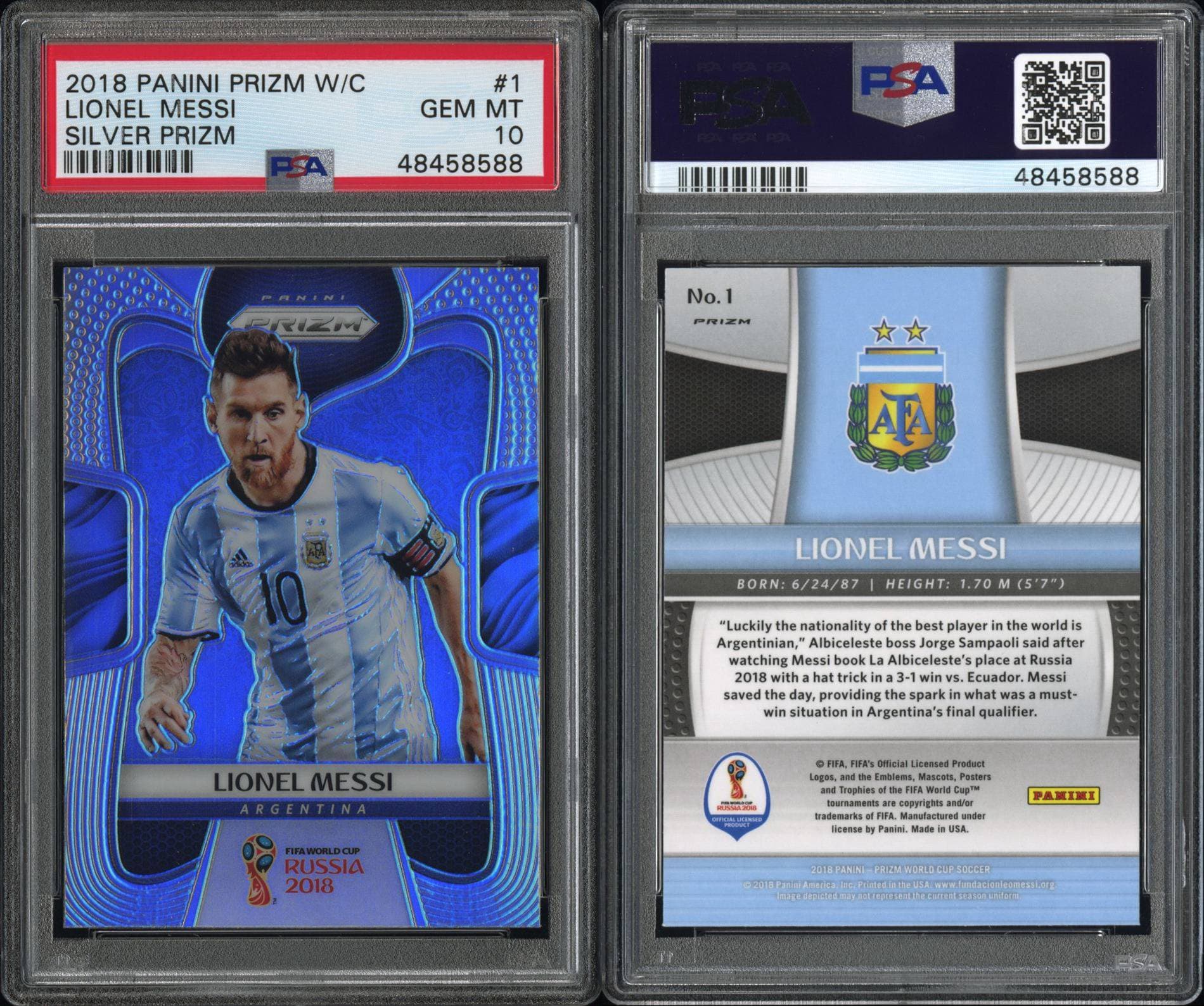 Lionel Messi 2018 Panini Prizm World Cup Silver Prizm — PSA GEM MT 10